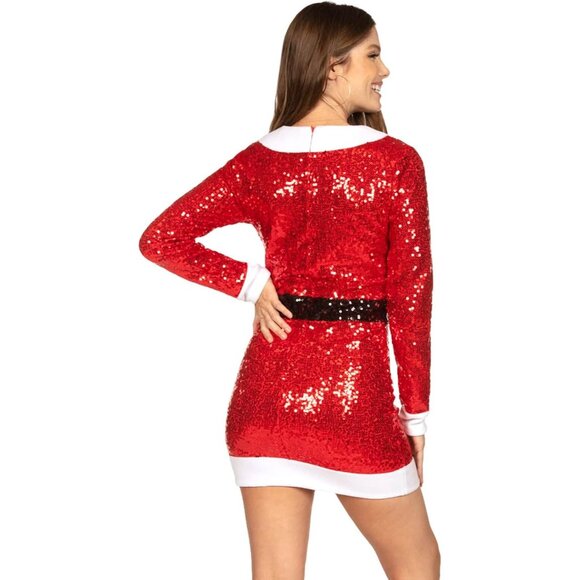 Women Christmas Red White Scoop Neck Sequin Dress Festive Holiday Party Outfit - Picture 2 of 2